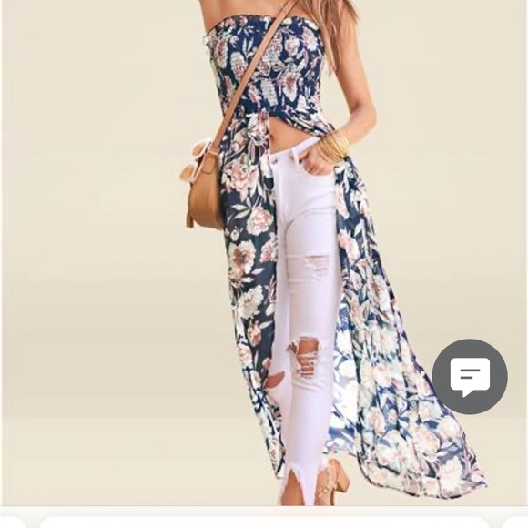 Smocked Floral High-Low Top brand new color Navy multi - Picture 1 of 6